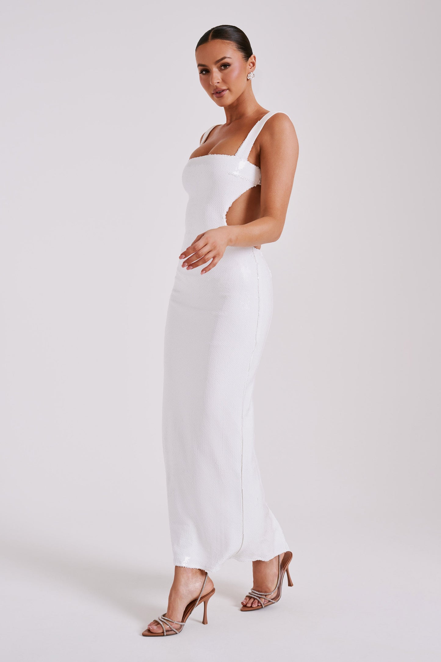 Adoria Robe Maxi Découpe et Strass - Blanche