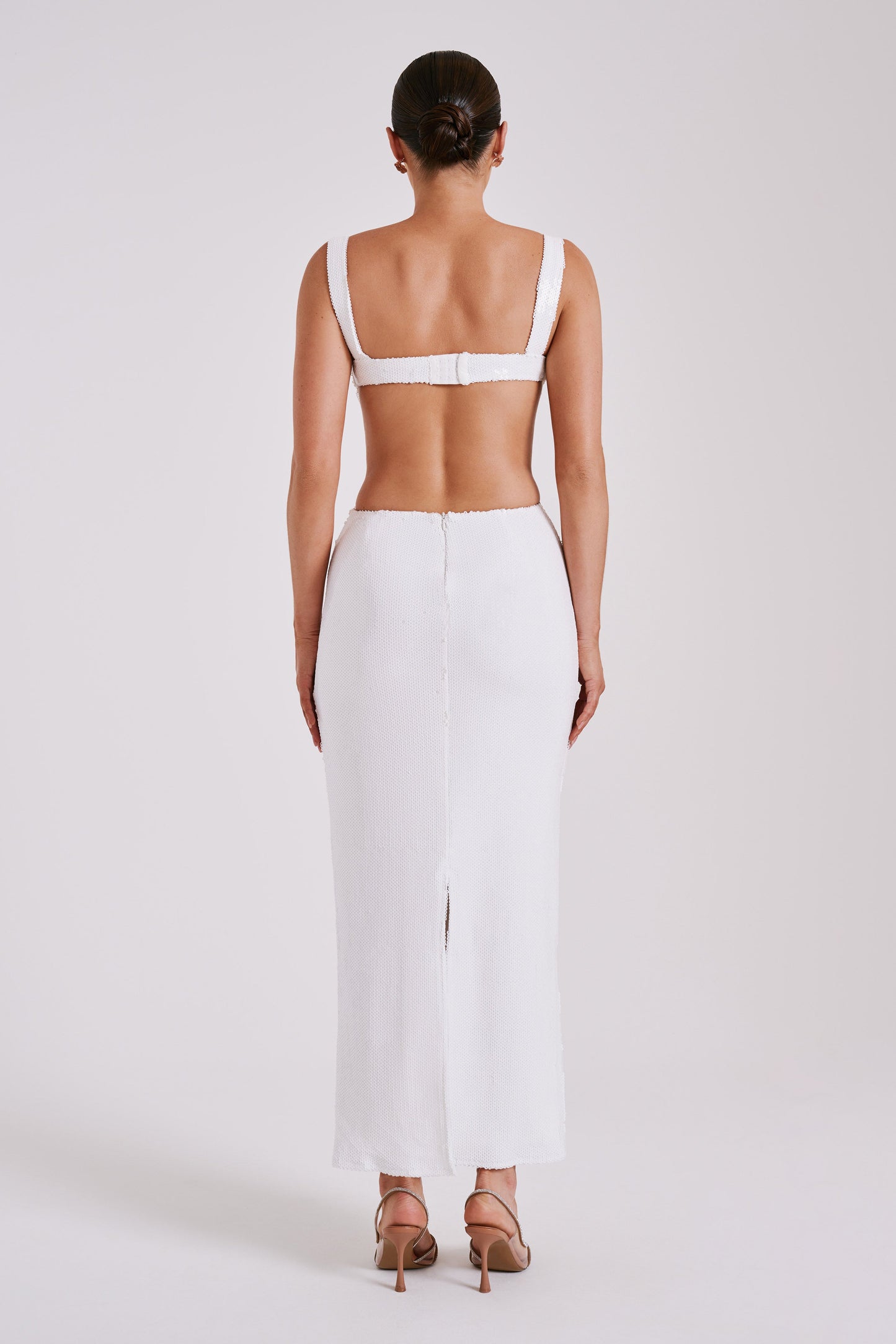 Adoria Robe Maxi Découpe et Strass - Blanche