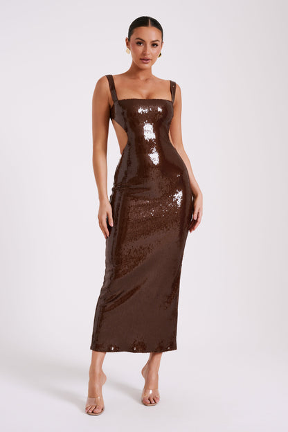 Adoria Robe Maxi Découpe à Paillettes - Chocolat