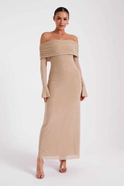 Robe Maxi Marcel à épaules dénudées et strass - Nude