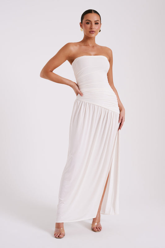 Robe Maxi Slinky Sans Bretelles Bex avec Fente - Ivoire