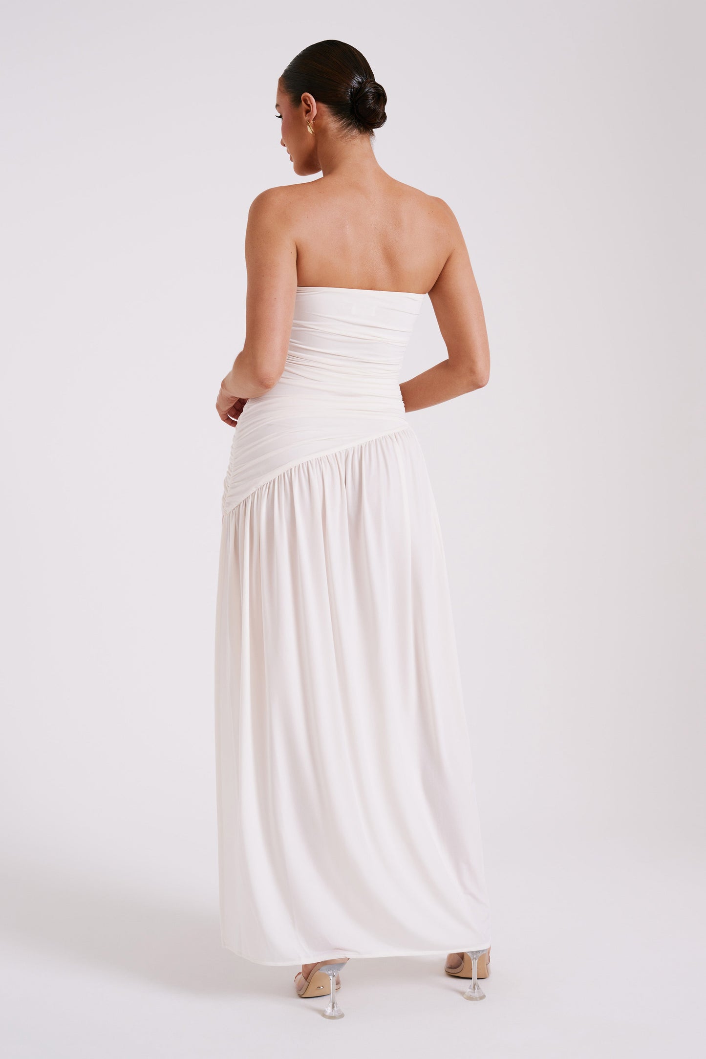 Robe Maxi Slinky Sans Bretelles Bex avec Fente - Ivoire
