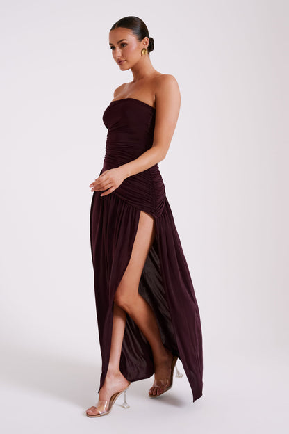 Robe Maxi Slinky Sans Bretelles Bex avec Fente - Bourgogne