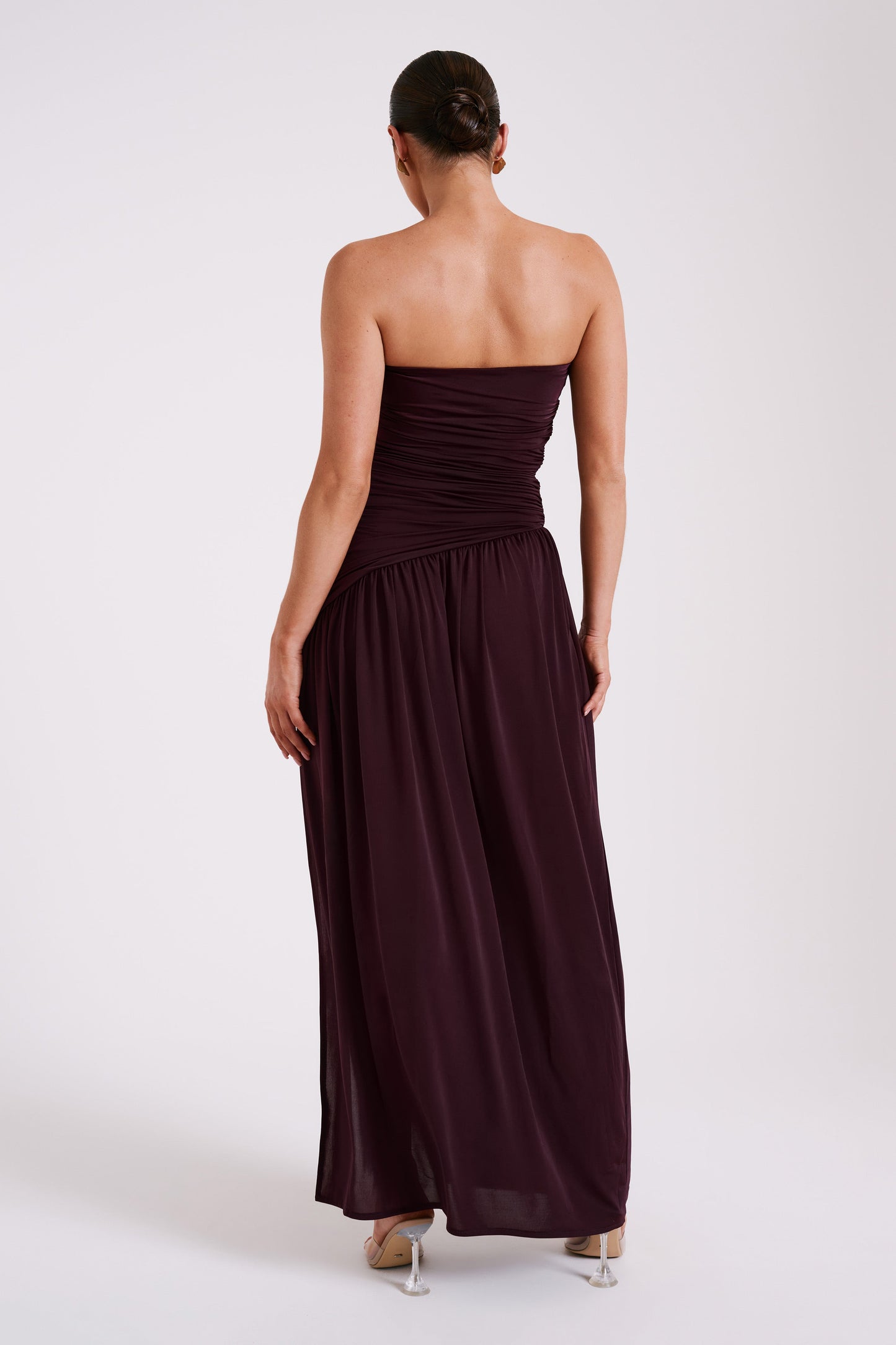 Robe Maxi Slinky Sans Bretelles Bex avec Fente - Bourgogne