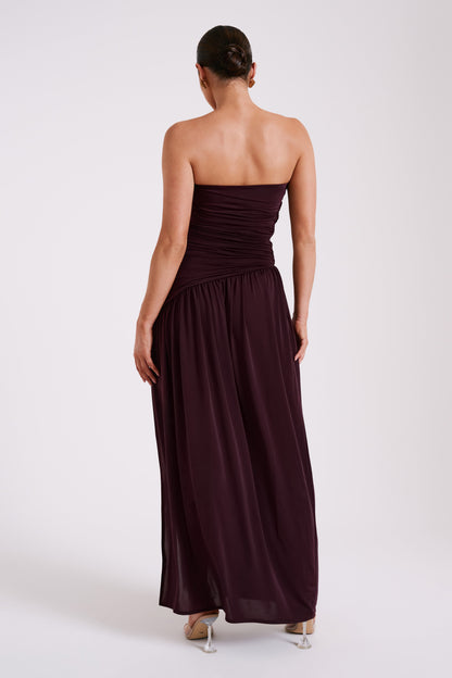 Robe Maxi Slinky Sans Bretelles Bex avec Fente - Bourgogne