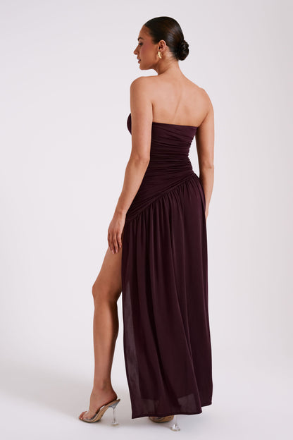 Robe Maxi Slinky Sans Bretelles Bex avec Fente - Bourgogne