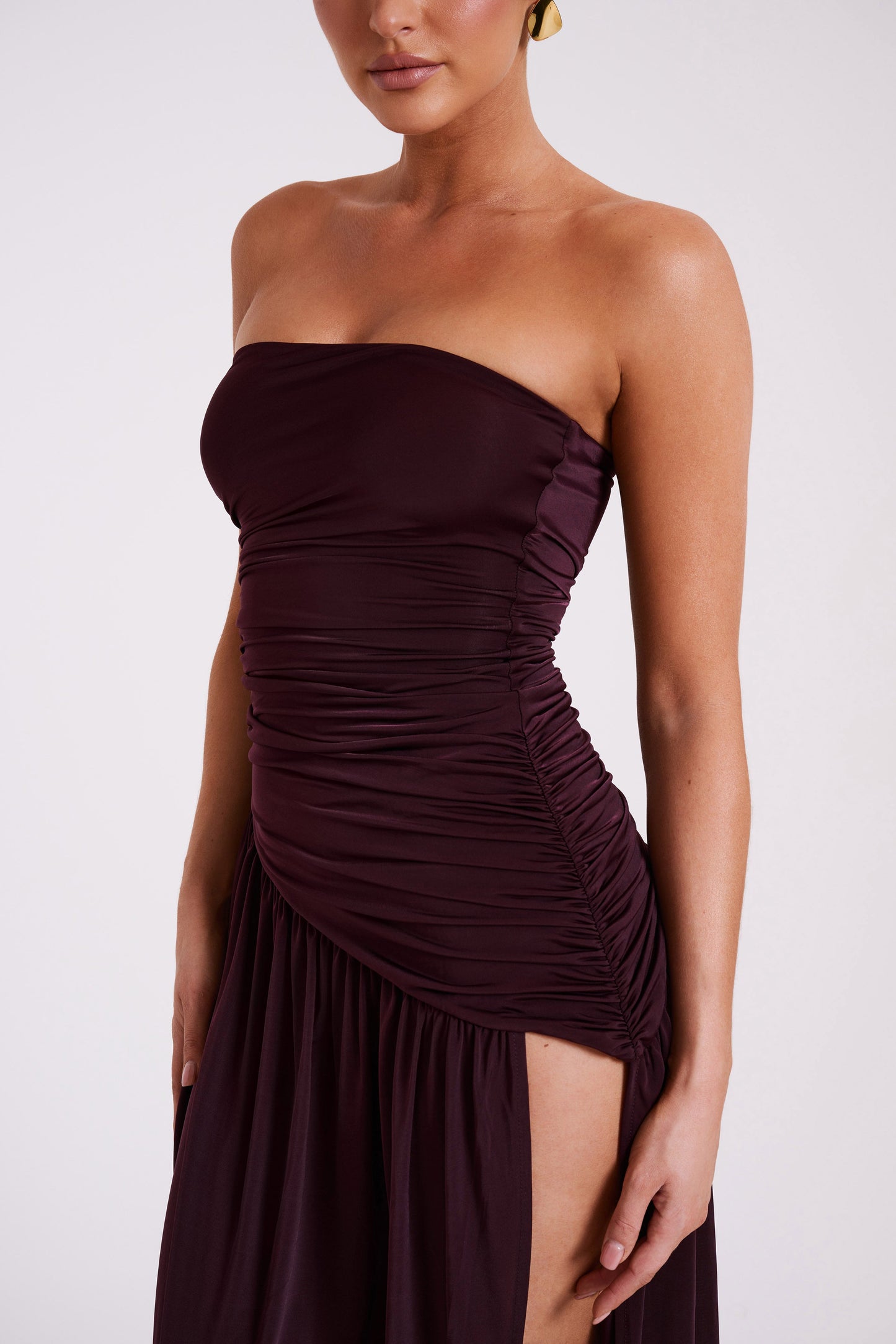 Robe Maxi Slinky Sans Bretelles Bex avec Fente - Bourgogne