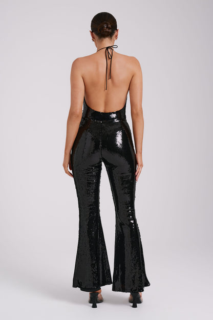 Pantalon large à paillettes Wilma - Noir