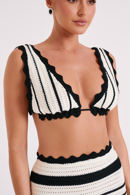 Jadia Bralette Crochetee à Contraste - Noir/Blanc