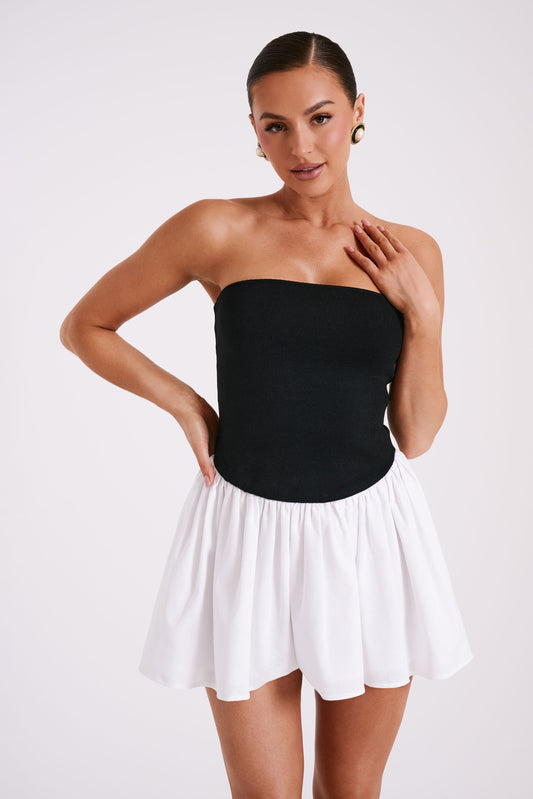 Mini-robe en tricot et lin Hannah - Noir/Blanc