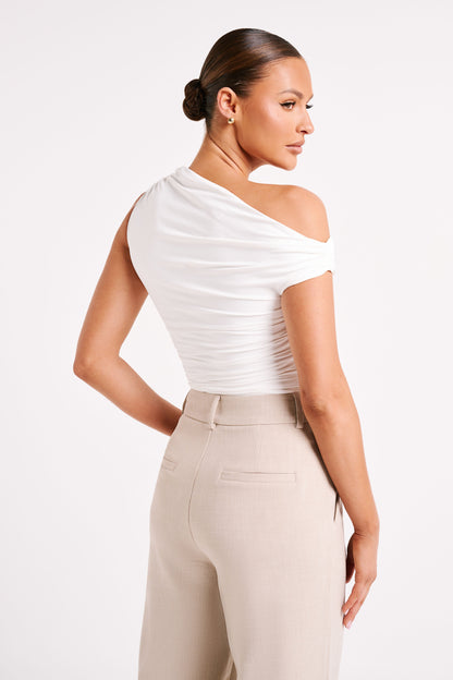 Top Alayna en nylon recyclé à volants - Blanc