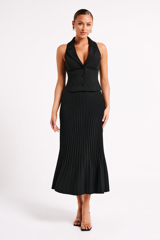 Jupe Maxi Twyla en Tissu de Costume Plissé - Noir