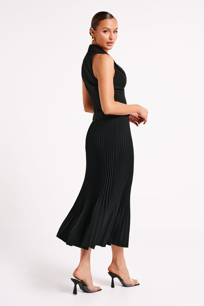Jupe Maxi Twyla en Tissu de Costume Plissé - Noir