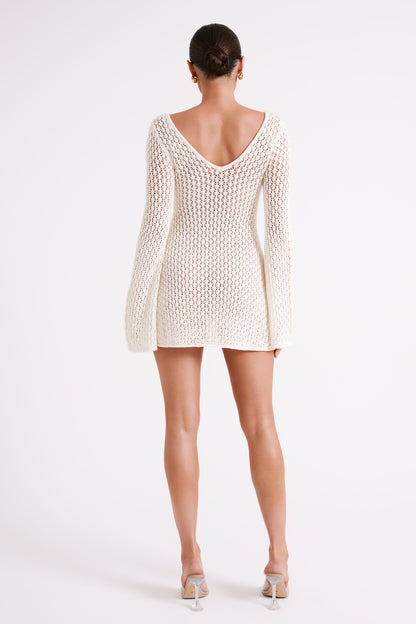 Mini-robe en tricot crochet Kayleigh - Blanc