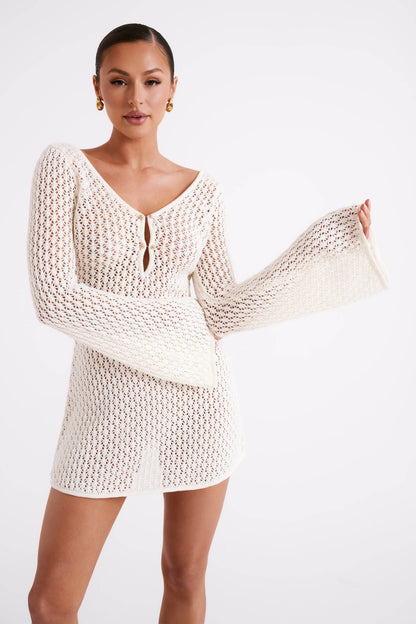 Mini-robe en tricot crochet Kayleigh - Blanc