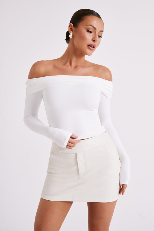 Lucinda Haut décolleté épaules dénudées en nylon recyclé - Blanc