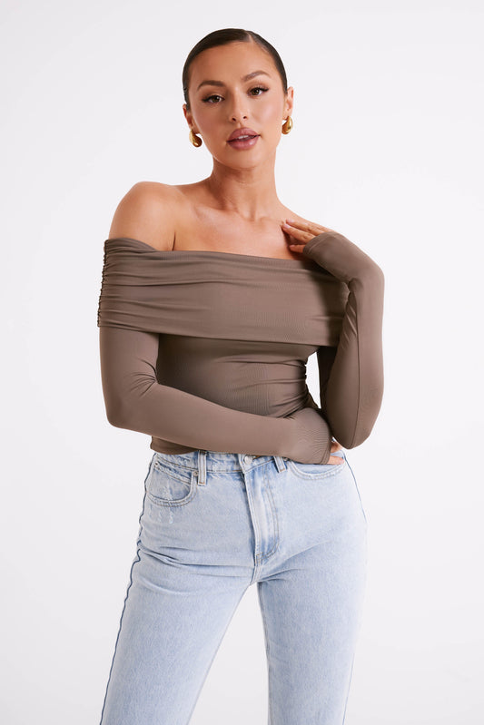 Top décolleté épaules dénudées en nylon recyclé Lucinda - Coco