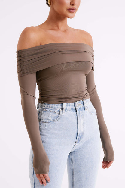 Top décolleté épaules dénudées en nylon recyclé Lucinda - Coco