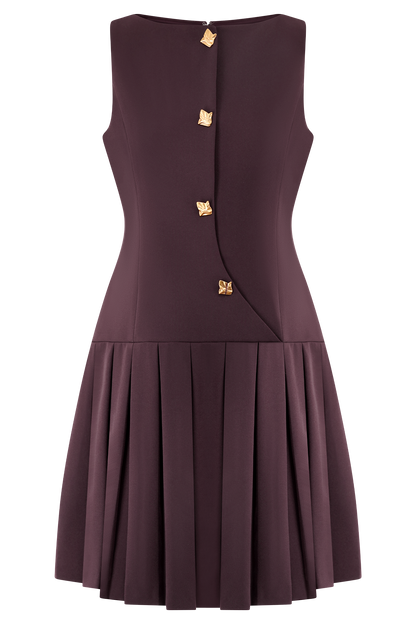 Robe mini plissée sans manches Mackenzie - Brun-rouge