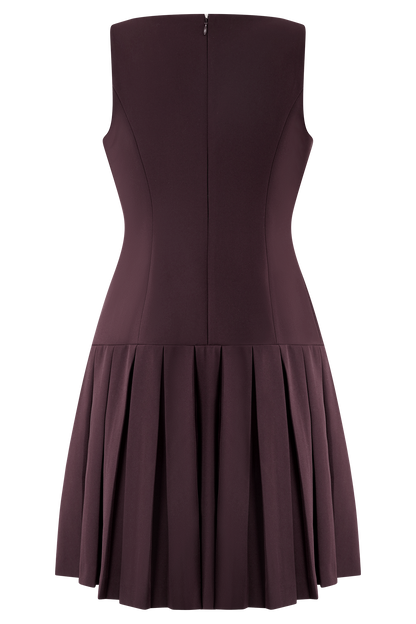 Robe mini plissée sans manches Mackenzie - Brun-rouge