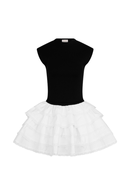 Mini-robe en jersey à volants contrastés Maeve - Noir/Blanc