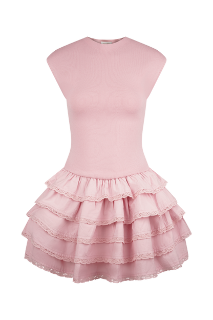 Mini-robe en tricot à volants Maeve - Rose Poudré