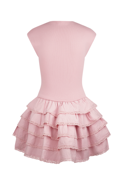 Mini-robe en tricot à volants Maeve - Rose Poudré