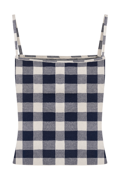 Marcie, haut en tricot sans manches - carreaux bleu marine