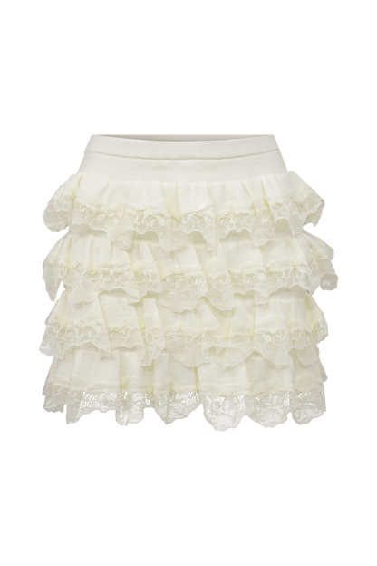 Short-jupe à volants en dentelle Margaret - Crème