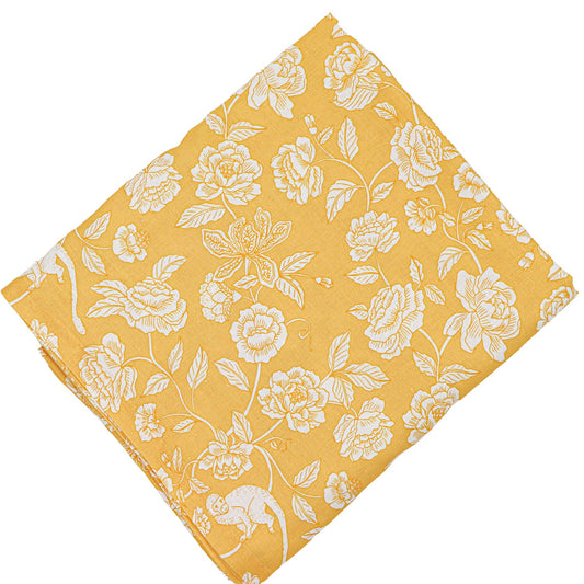 Nappe en lin Marigold Flora Parlour en blanc et moutarde