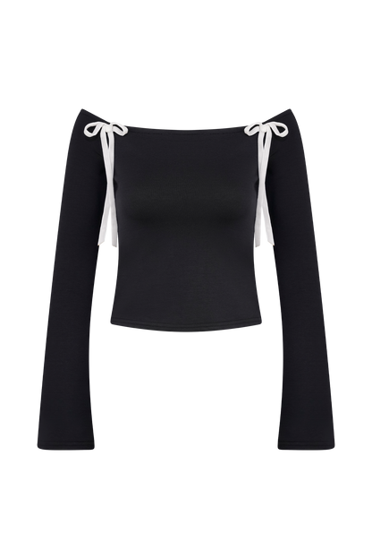 Top en jersey scuba contrasté Marlene - Noir/Blanc