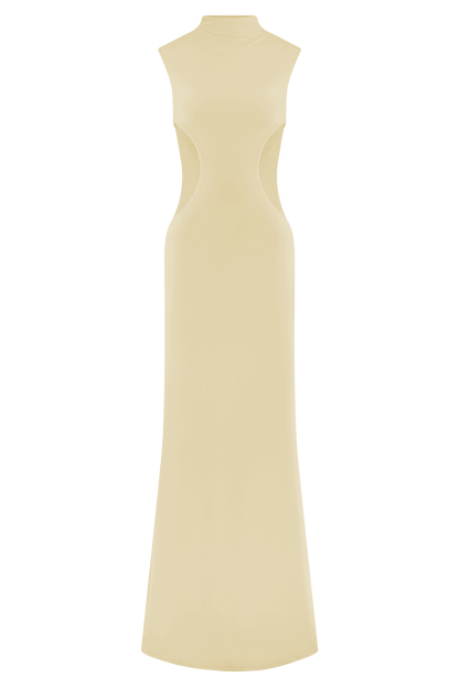 Robe Maxi Massie en Mousseline et Maille - Citron