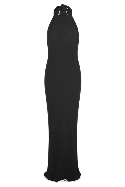 Robe Maxi Tricot Melodie à Manches Frangées - Noir/Blanc