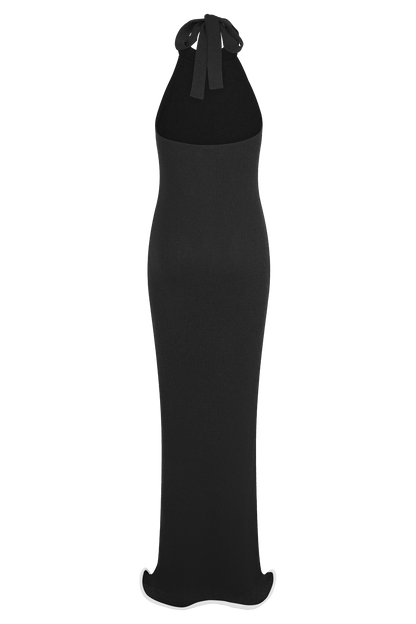 Robe Maxi Tricot Melodie à Manches Frangées - Noir/Blanc