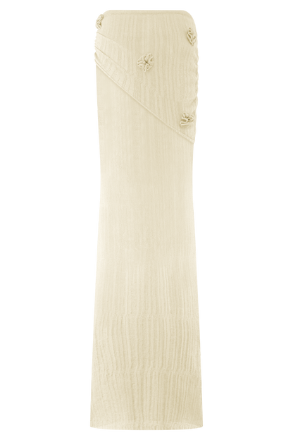 Jupe Maxi Tricotée Motif Orchidée Orianna - Ivoire