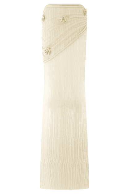 Jupe Maxi Tricotée Motif Orchidée Orianna - Ivoire