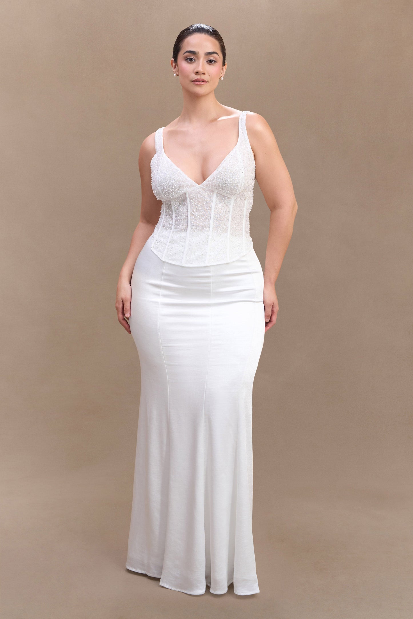 Haut-corset Elsie en perles - Blanc