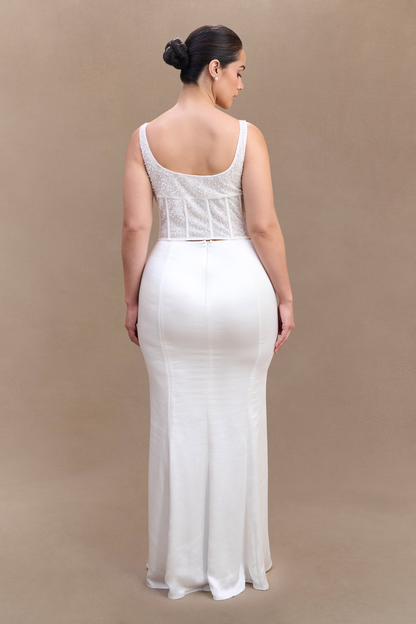 Haut-corset Elsie en perles - Blanc