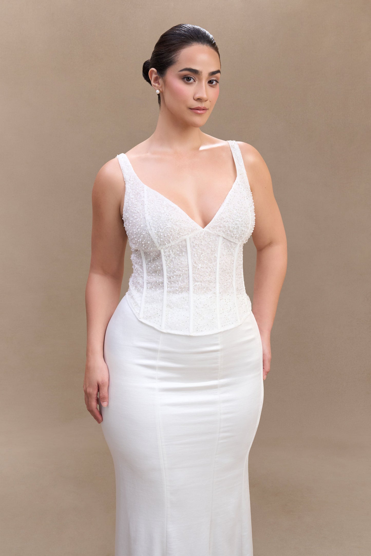 Haut-corset Elsie en perles - Blanc