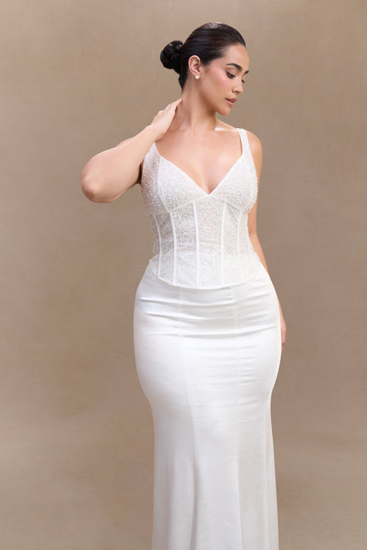 Haut-corset Elsie en perles - Blanc