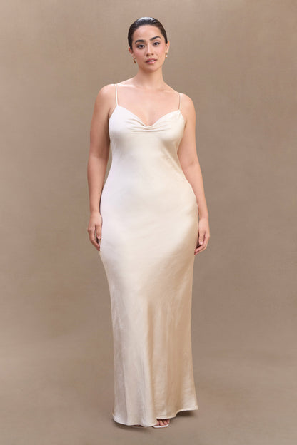 Robe Maxi en Satin à Manches Bouffantes Lilly - Or Poudré