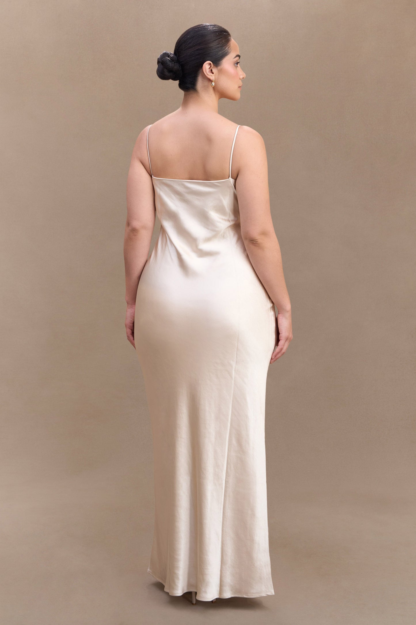 Robe Maxi en Satin à Manches Bouffantes Lilly - Or Poudré