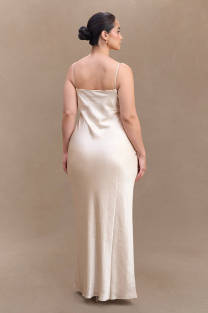 Robe Maxi en Satin à Manches Bouffantes Lilly - Or Poudré