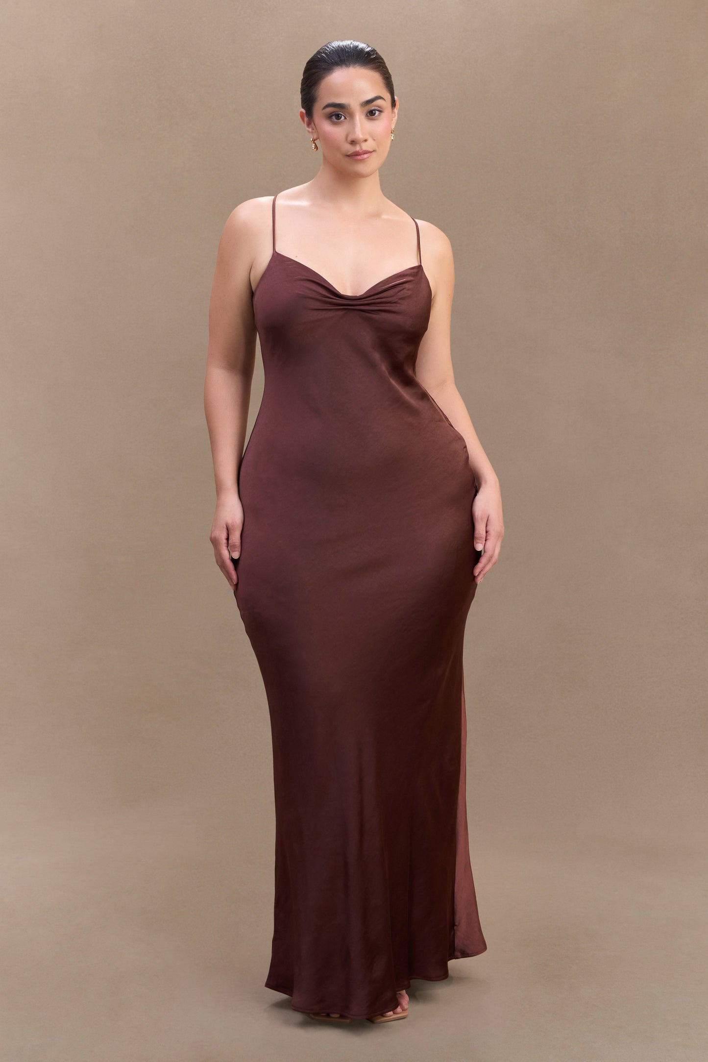 Robe Maxi Satin Lilly Sweetheart - Chocolat Noir