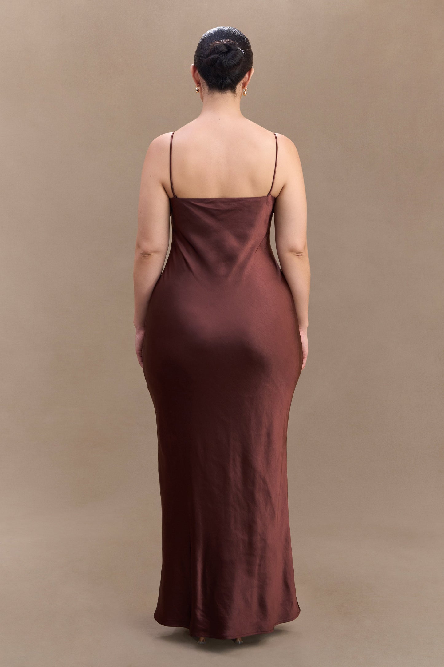 Robe Maxi Satin Lilly Sweetheart - Chocolat Noir