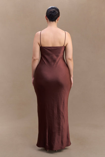Robe Maxi Satin Lilly Sweetheart - Chocolat Noir