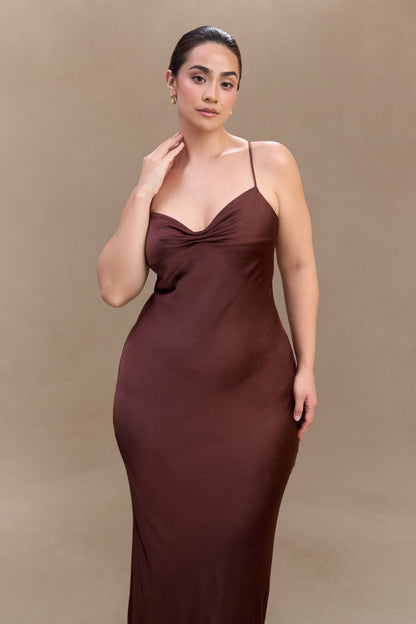 Robe Maxi Satin Lilly Sweetheart - Chocolat Noir