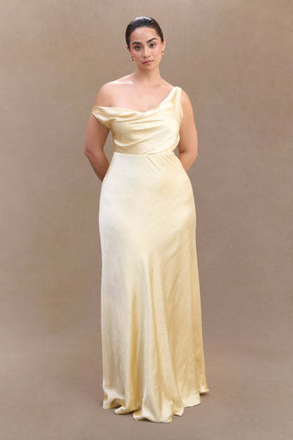 Robe Maxi Jacinta à une épaule - Citron Pastel