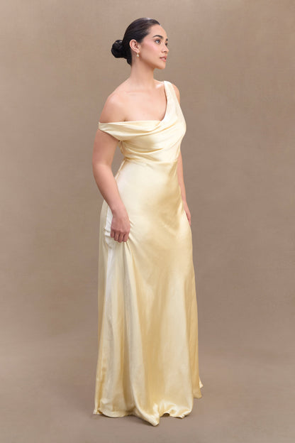 Robe Maxi Jacinta à une épaule - Citron Pastel