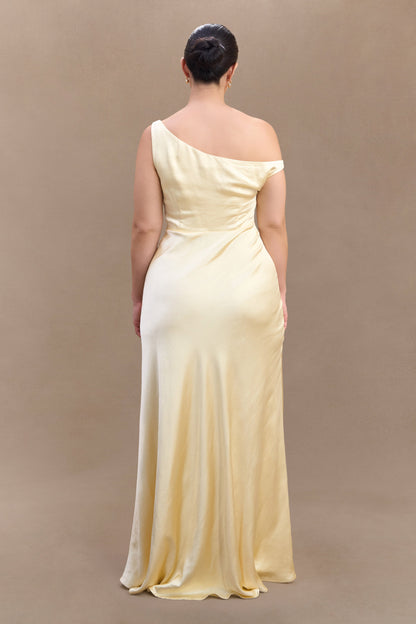Robe Maxi Jacinta à une épaule - Citron Pastel